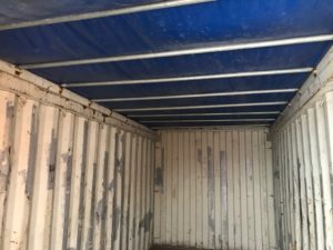 20’ open top container, complete with roll up tarp and supports